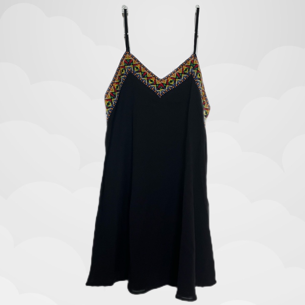 Embroidered V Neck Spaghetti Strap Mini Dress